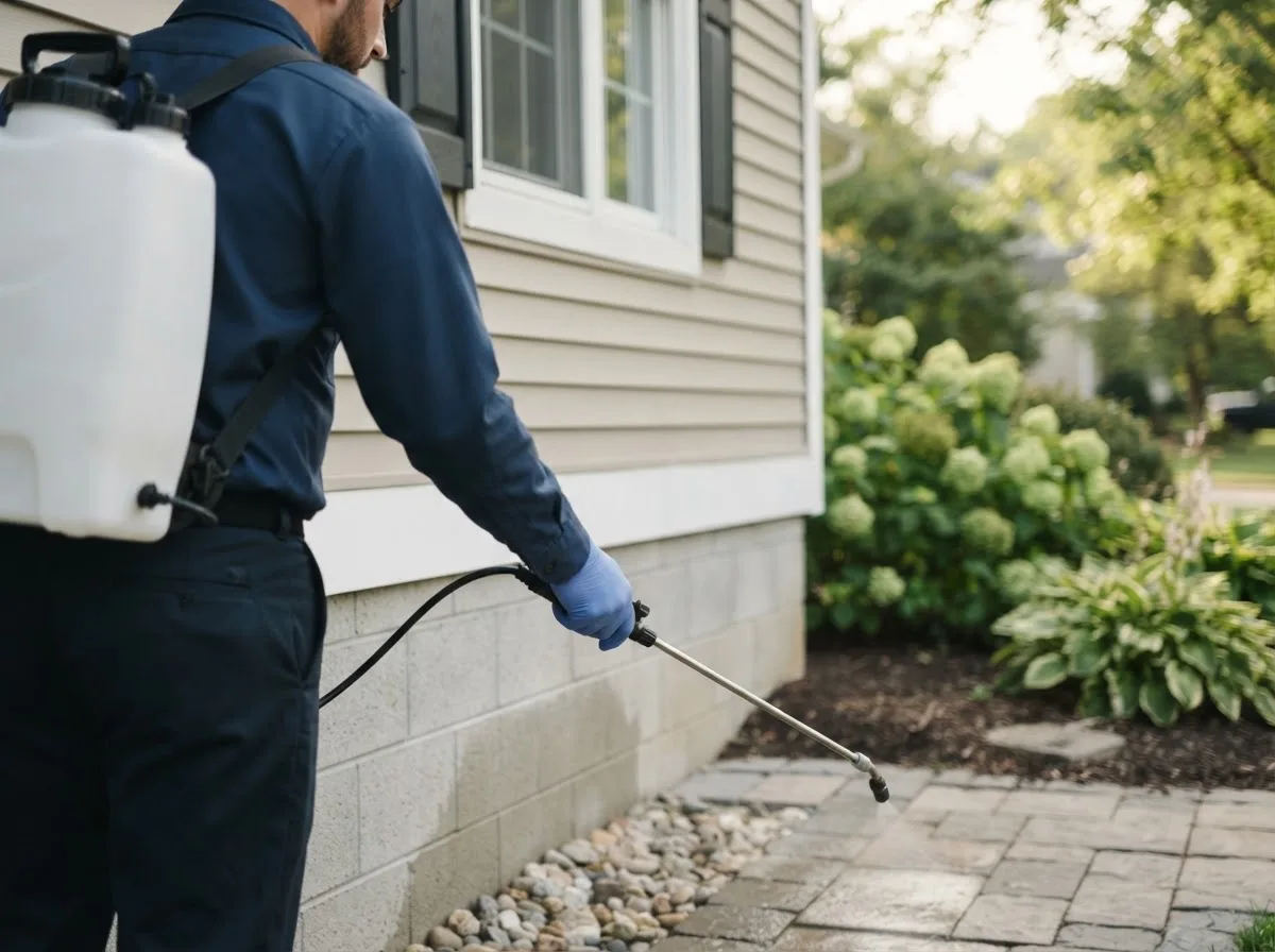 Pest control technician inspecting a home in Canby, MN